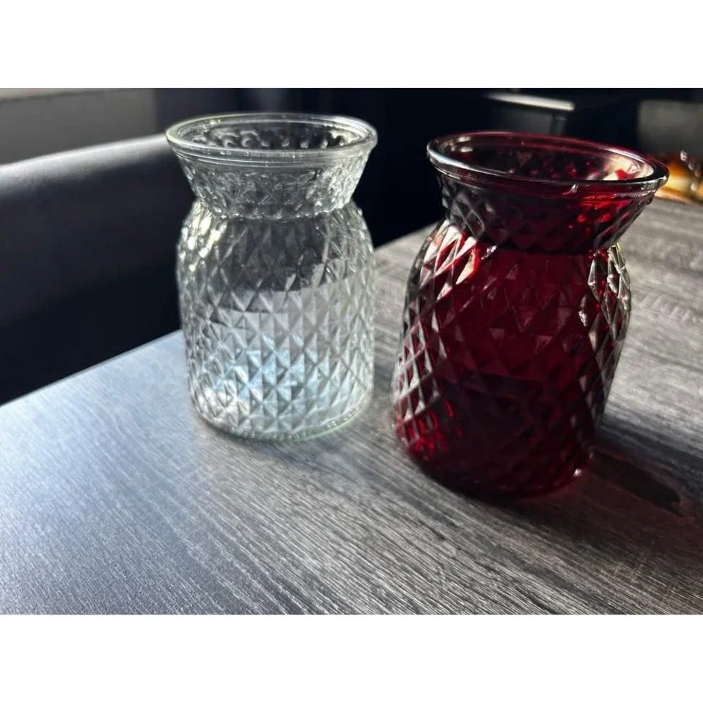Vintage Red & Clear Glass Vases Set of‎ 2 Retro Accent Pieces